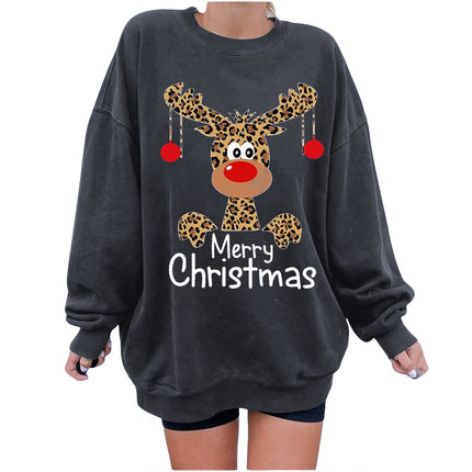 Merry Christmas Deer Print Sweatshirt