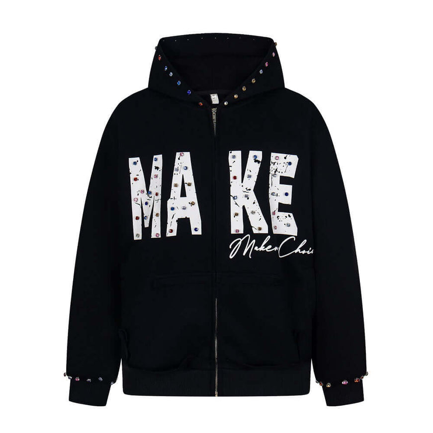 Front view of Capital Letter Printed Hooded Jacket - Grozavu brand streetwear