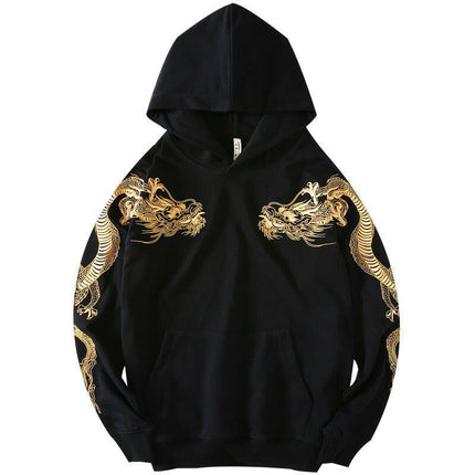 Grozavu Retro Dragon-Embroidered Hooded Sweatshirt at €59.00