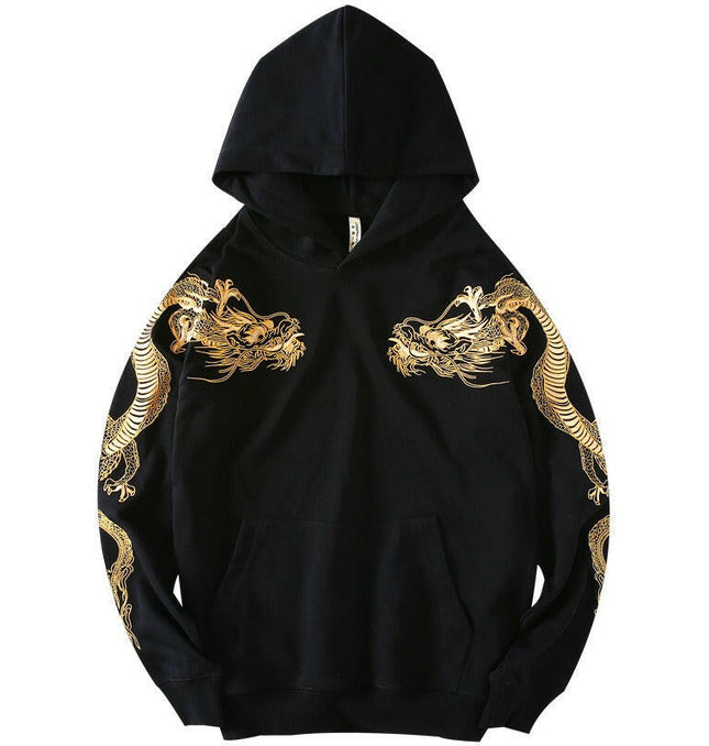 Grozavu Retro Dragon-Embroidered Hooded Sweatshirt at €59.00