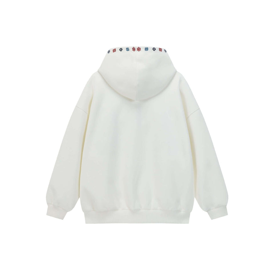 White hoodie letter embroidery oversized with Grozavu logo