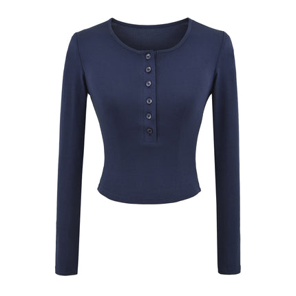 Women's long sleeved T-shirt with V-neck top