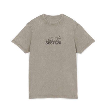Grozavu Acid Washed Round Neck Tee - Casual Vintage Style T-Shirt