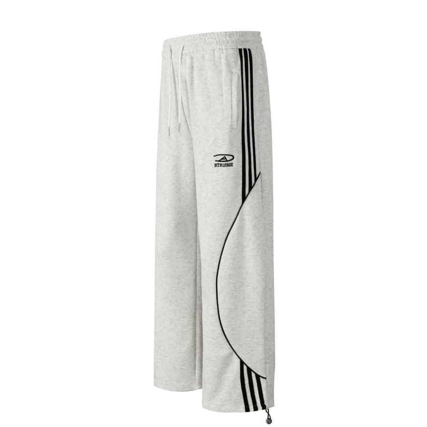 Gray striped drape wide with Grozavu logo