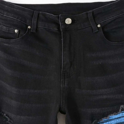 Distressed Skinny Jeans – Street Slim Fit with contrast ripped detailing and sleek black denim finish.