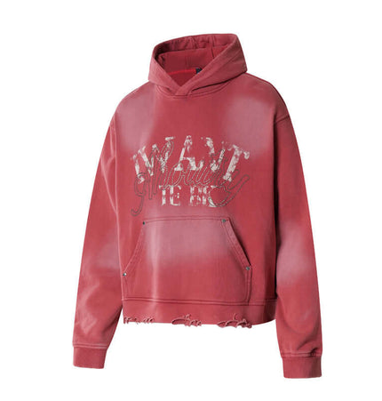 Washed Rhinestone Letter Hoodie – Loose Fit with vintage finish and rhinestone embellishments.