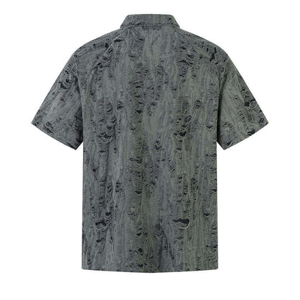 Distressed Short Sleeve Shirt - Loose Fit view from the back showcasing the unique design and texture.