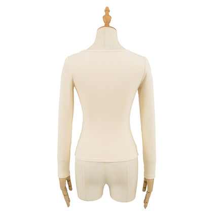 Top de manga larga ajustado con escote en V – Chic dulce y picante