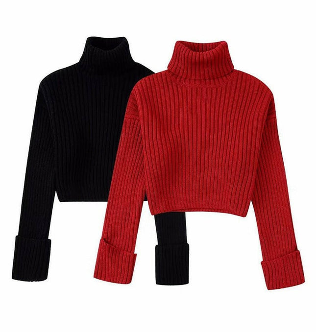 Grozavu's Elegant High Collar Solid Knitwear: Fashionable Short Style at €44.99