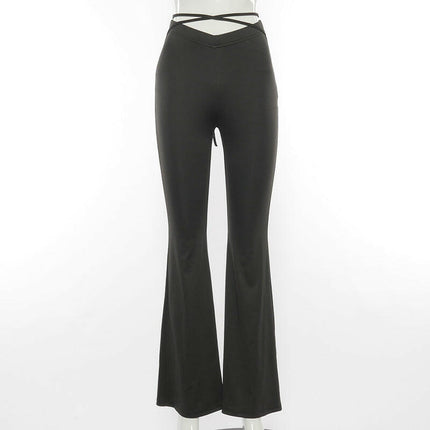 Grozavu V-Waist Cross-Strap Flared Pants for Women at €19.60