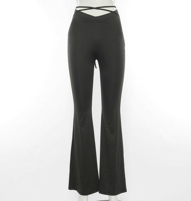 Grozavu V-Waist Cross-Strap Flared Pants for Women at €19.60