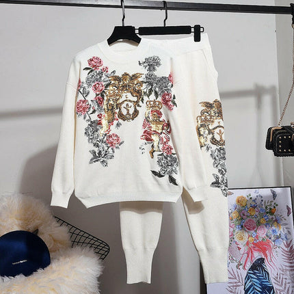 Grozavu Sequin Embroidery Sweater & Harem Pants Set at €99.00