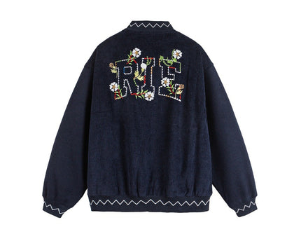 Stickerei Reißverschlussverschluss Stehkragen Lockere Passform Baseballjacke