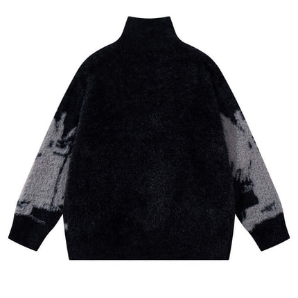 Floral Jacquard Knit Cardigan – Loose Fit, cozy knit cardigan with bold angel girl floral pattern, urban aesthetic.