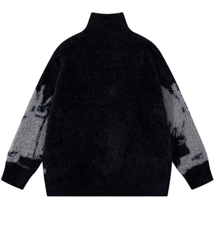 Floral Jacquard Knit Cardigan – Loose Fit, cozy knit cardigan with bold angel girl floral pattern, urban aesthetic.