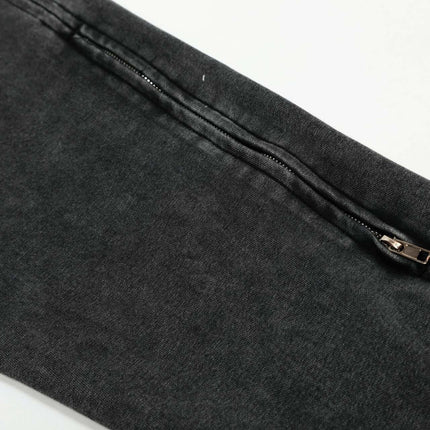 Washed Zip Hoodie Jacket – Loose Fit close-up of zipper detail on fabric.