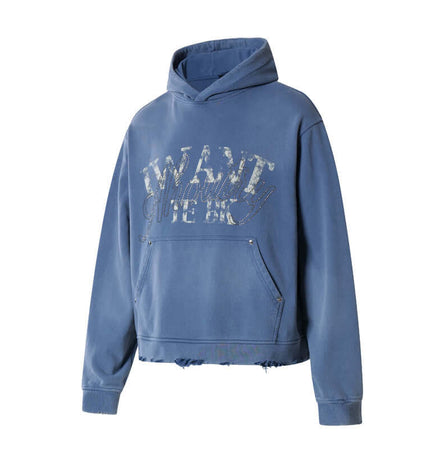 Washed Rhinestone Letter Hoodie – Loose Fit, featuring rhinestone letters and a vintage washed finish.