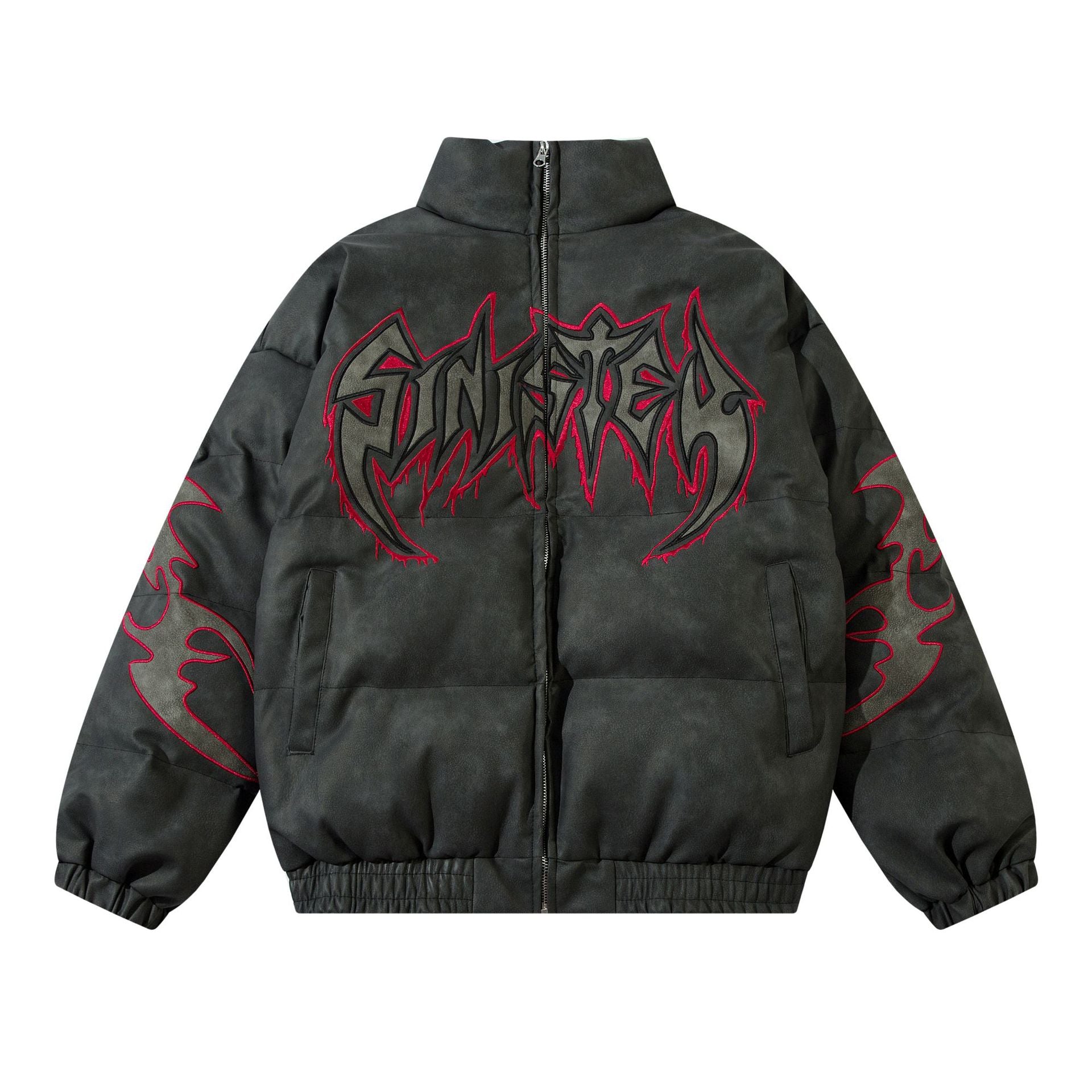 Leather Jacket Flame Embroidered Cotton Jacket For Men