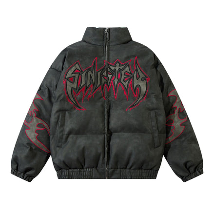 Leather Jacket Flame Embroidered Cotton Jacket For Men