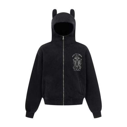 Vintage hoodie | Cross letter print hoodie | Distressed zip-up sweatshirt | Unisex streetwear jacket | Loose fit hoodie black | Casual streetwear hoodie gray