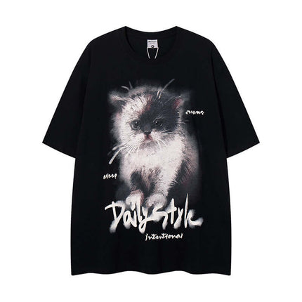 Model wearing Black cat graphic cropped tee by Grozavu