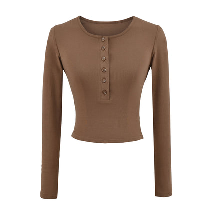 Women's long sleeved T-shirt with V-neck top