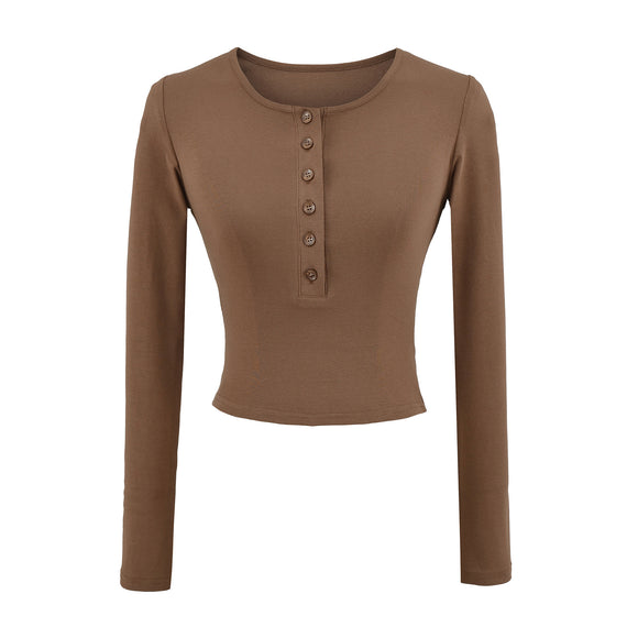 Camiseta de manga larga para mujer con escote en V