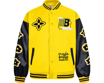 Street Style PU Leather Sleeve Patchwork Baseball Jacket