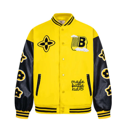 Giacca da baseball in patchwork con maniche in pelle