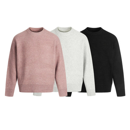 Einfacher einfarbiger semi-hoher Kragenpullover – Lockere Passform Unisex Strickwaren