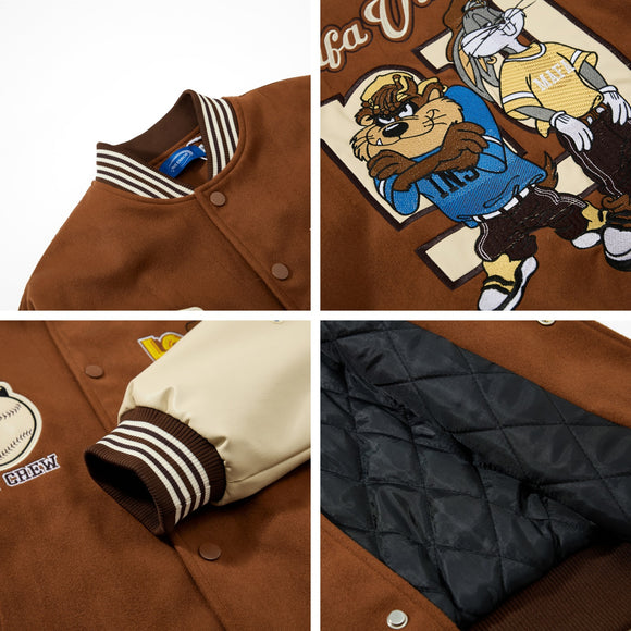 Winter  Retro Cartoon Cute Color-block Embroidered Jacket for Men and Women, Warm  Couple Cotton Coat Outerwear