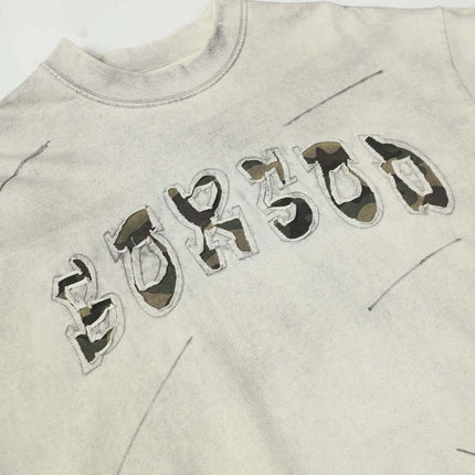 Washed Patchwork Letter T-Shirt – Loose Fit featuring stylish embroidery and relaxed fit for premium comfort.
