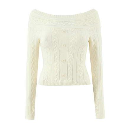 Off-Shoulder Fried Dough Twists Short Sweater – Slim Fit