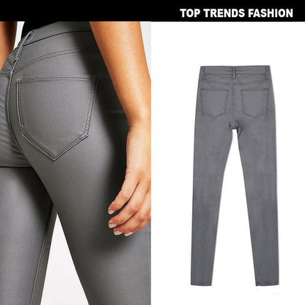 Grozavu Women's High-Waist Grey Faux Leather Skinny Pants at €49.00