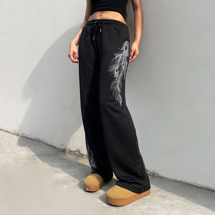 Black sport comfortable versatile casual pants for women