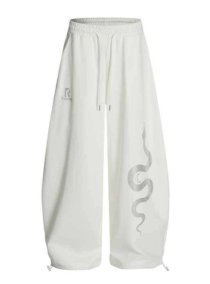 Back side view of Rhinestone Snake Print Pants by Grozavu brand streetwear