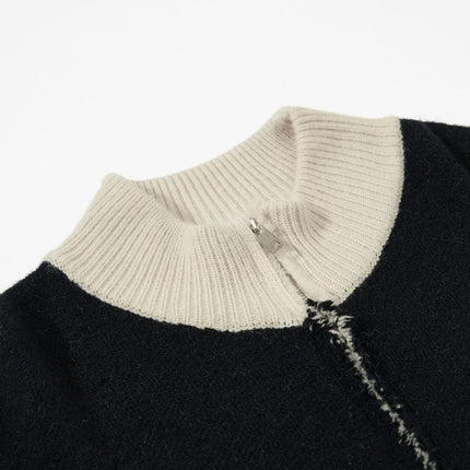 High Neck Stripe Jacquard Cardigan