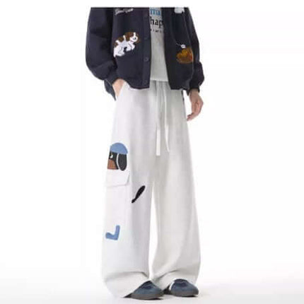 Embroidered Dog Sweatpants – Loose Fit with playful dog designs, offering relaxed streetwear comfort and style.