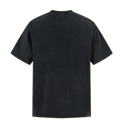 Retro Washed Badge Letter TShirt – Loose Fit, back view of vintage washed black cotton tee.