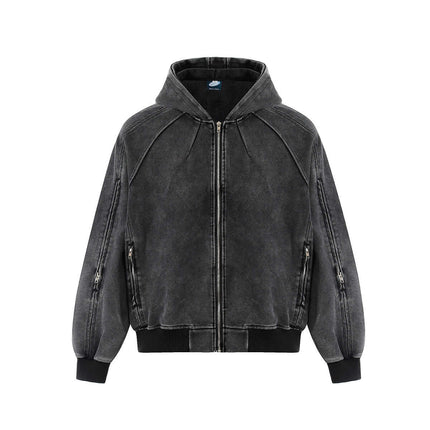 Washed Zip Hoodie Jacket – Loose Fit with full zipper and hoodie, perfect for casual streetwear.