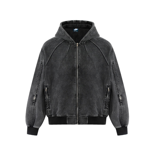 Gewaschene Hoodie-Jacke – Lockere Passform Reißverschluss Sweatshirt