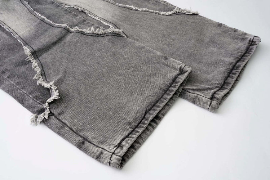 Retro Washed Distressed Patchwork Whisker Denim Pants