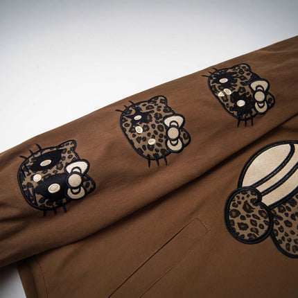 Retro Leopard Print Cartoon Patch Embroidered Patchwork Turn-down Collar Jacket Unisex Autumn Fashion Loose Casual Jacket