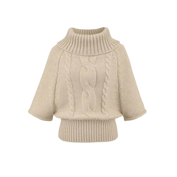 Capa de punto de cable vintage de uso múltiple con cuello alto suéter para mujer blusa de punto suelta