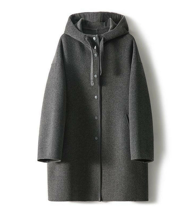 Versátil abrigo de patchwork con capucha de Grozavu: casual chic en tejido de lana