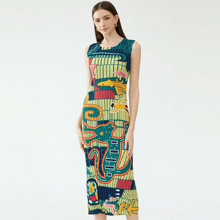 Grozavu Sleeveless Pleated Printed Dress: Summer Fashion at €86.99