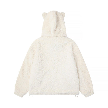 Hood Lamb Wool Cotton Coat Winter Thick Warm Fuzzy Cotton Jacket Outerwear