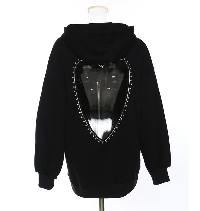 Heartfelt Chic: Back Hollow Hooded Sweater for Spring at €69.00