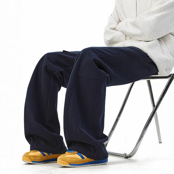 Retro Deconstructed Knife-Edge Sweatpants Unisex Winter Fashion High-Drape Versatile Casual Pants Heavyweight Wide-Leg Athletic Pants