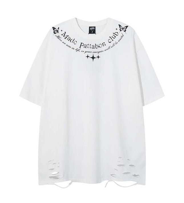 Distressed Butterfly Print Short Sleeve T-Shirt for Men and Women